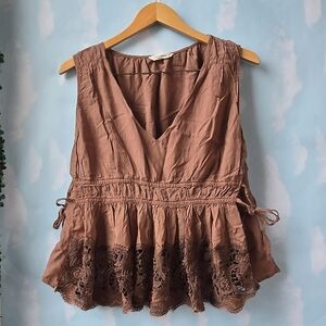 Lucky Brand Chocolate Lace Trim Blouse